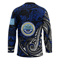 Micronesia Independence Day FSM Hockey Jersey Tribal Tattoo Pattern Flag Seal Heritage