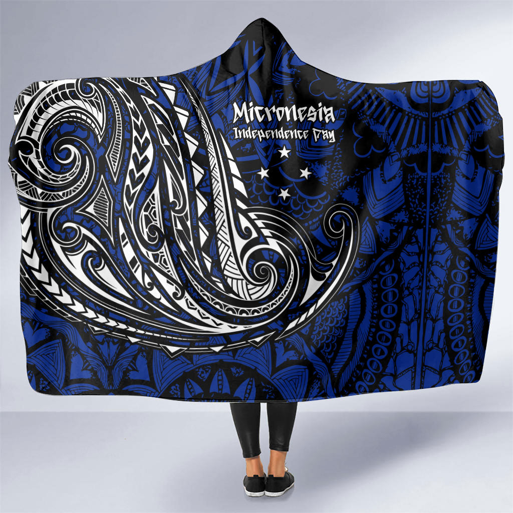 Micronesia Independence Day FSM Hooded Blanket Tribal Tattoo Pattern Flag Seal Heritage