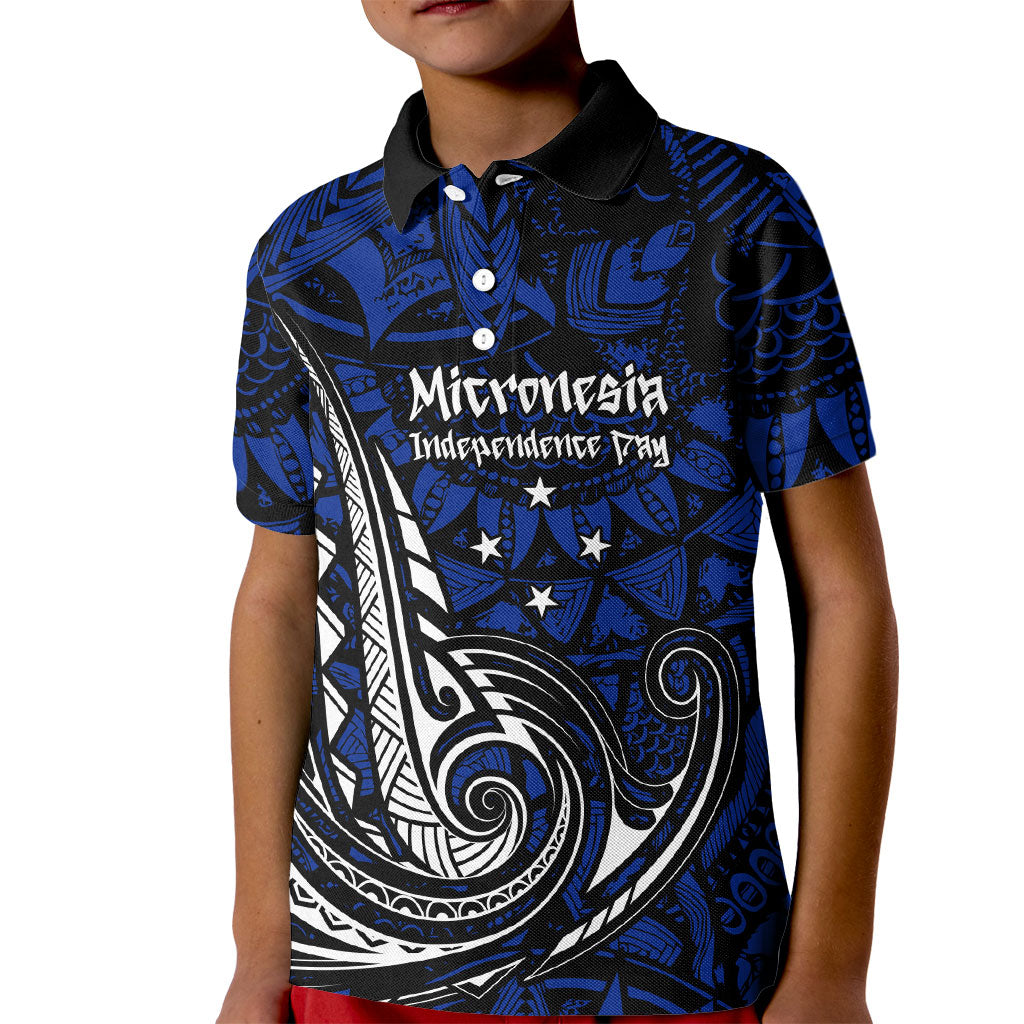 Micronesia Independence Day FSM Kid Polo Shirt Tribal Tattoo Pattern Flag Seal Heritage