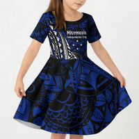 Micronesia Independence Day FSM Kid Short Sleeve Dress Tribal Tattoo Pattern Flag Seal Heritage