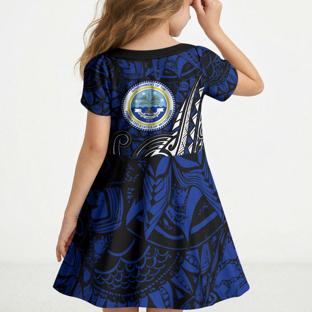 Micronesia Independence Day FSM Kid Short Sleeve Dress Tribal Tattoo Pattern Flag Seal Heritage
