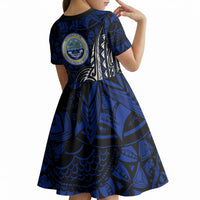 Micronesia Independence Day FSM Kid Short Sleeve Dress Tribal Tattoo Pattern Flag Seal Heritage