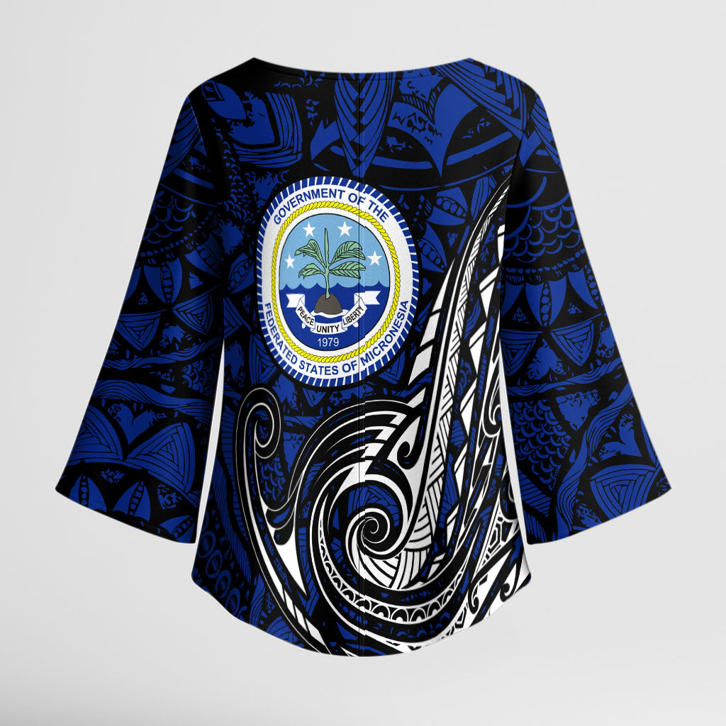 Micronesia Independence Day FSM Kimono Sleeve Blouse Tribal Tattoo Pattern Flag Seal Heritage