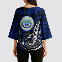 Micronesia Independence Day FSM Kimono Sleeve Blouse Tribal Tattoo Pattern Flag Seal Heritage