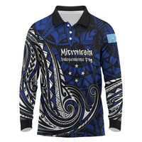Micronesia Independence Day FSM Long Sleeve Polo Shirt Tribal Tattoo Pattern Flag Seal Heritage