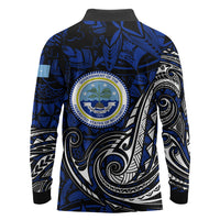 Micronesia Independence Day FSM Long Sleeve Polo Shirt Tribal Tattoo Pattern Flag Seal Heritage
