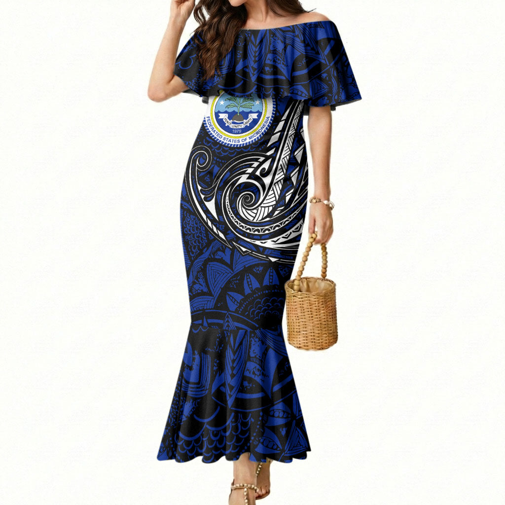 Micronesia Independence Day FSM Mermaid Dress Tribal Tattoo Pattern Flag Seal Heritage