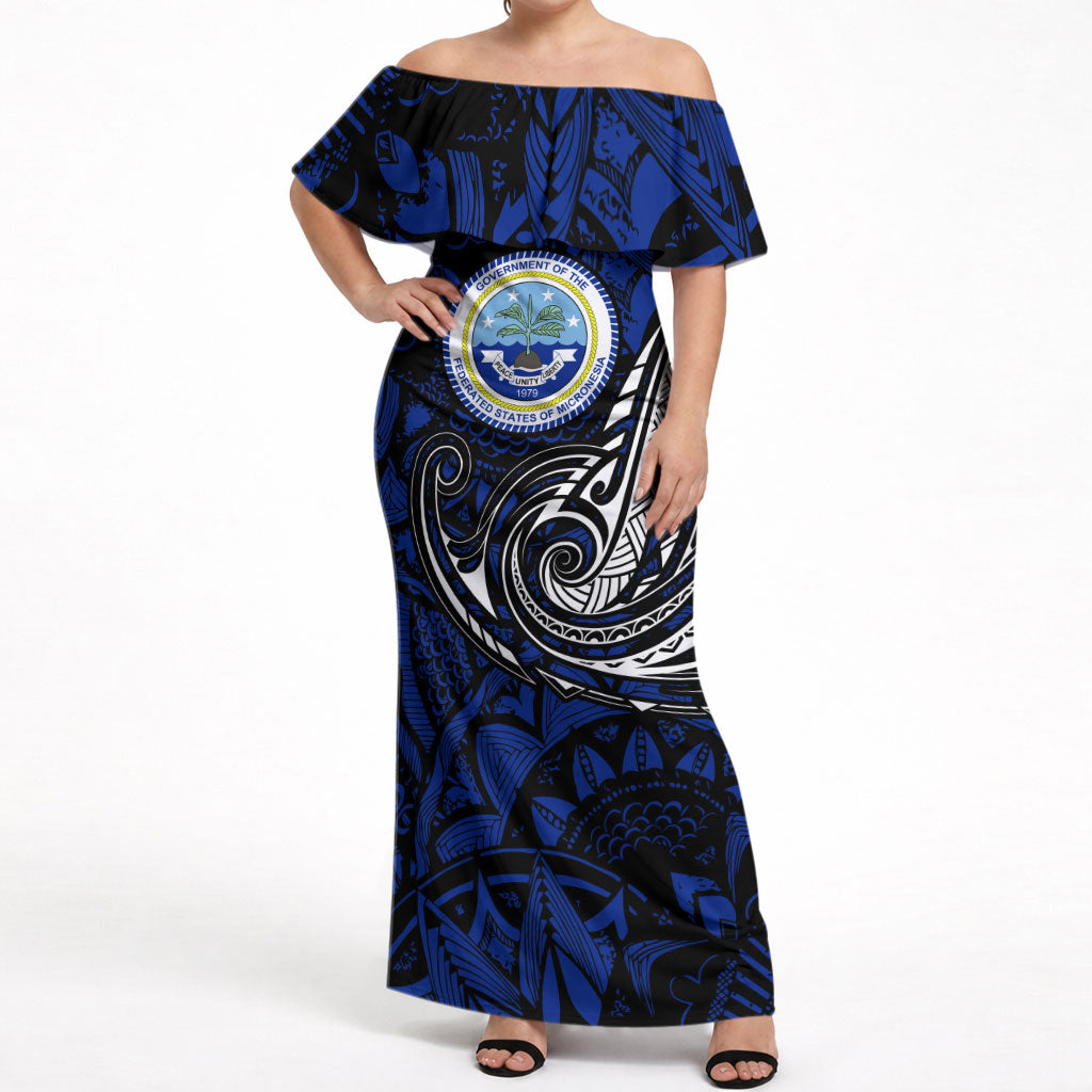 Micronesia Independence Day FSM Off Shoulder Maxi Dress Tribal Tattoo Pattern Flag Seal Heritage