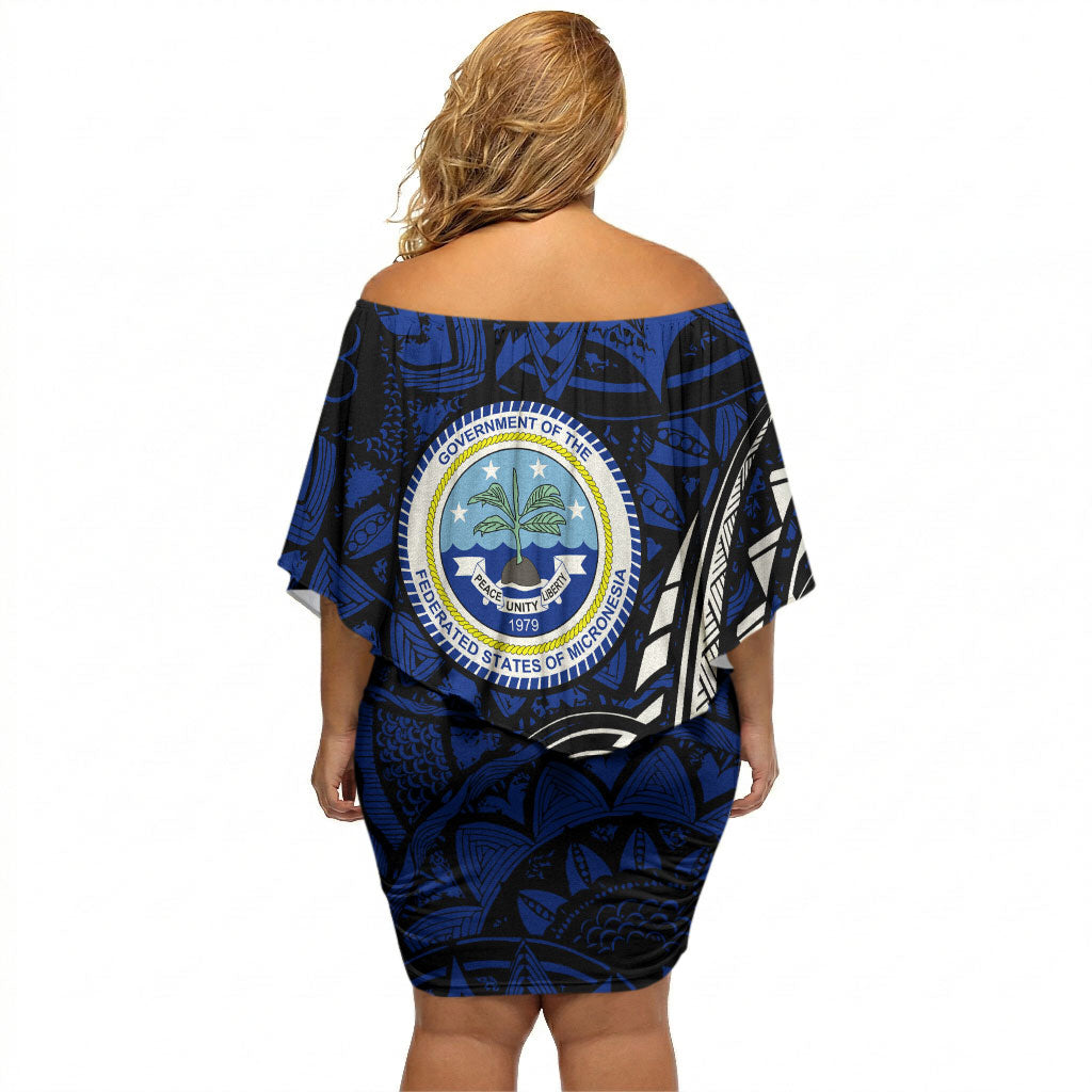 Micronesia Independence Day FSM Off Shoulder Short Dress Tribal Tattoo Pattern Flag Seal Heritage