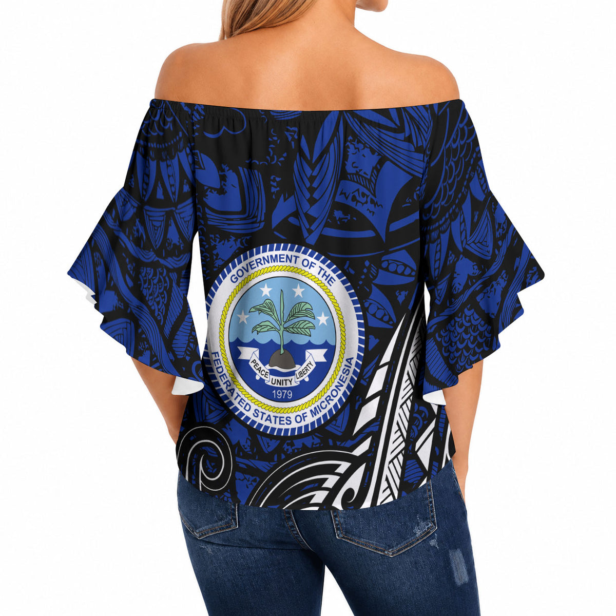 Micronesia Independence Day FSM Off Shoulder Wrap Waist Top Tribal Tattoo Pattern Flag Seal Heritage