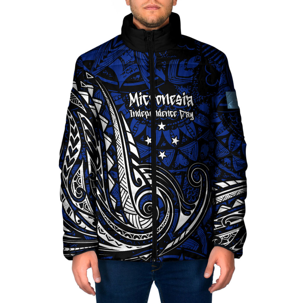 Micronesia Independence Day FSM Padded Jacket Tribal Tattoo Pattern Flag Seal Heritage