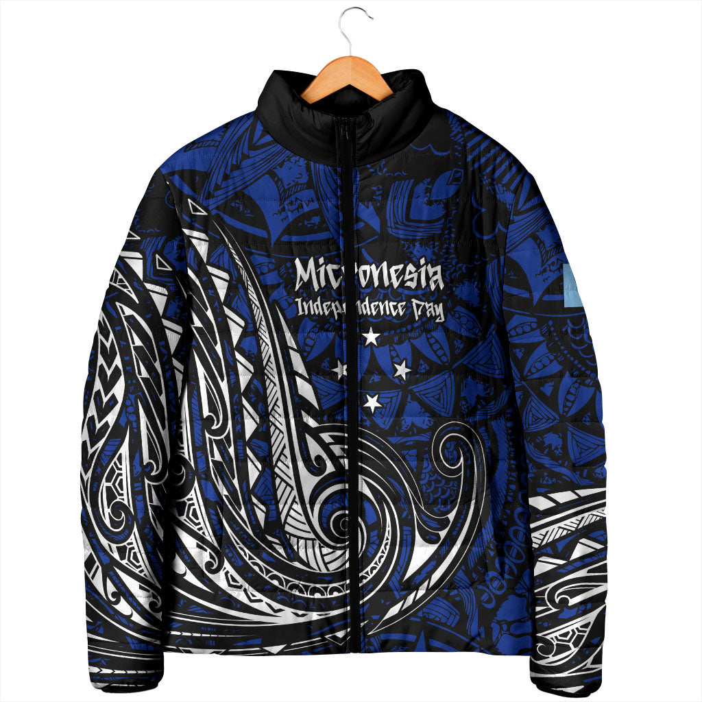 Micronesia Independence Day FSM Padded Jacket Tribal Tattoo Pattern Flag Seal Heritage