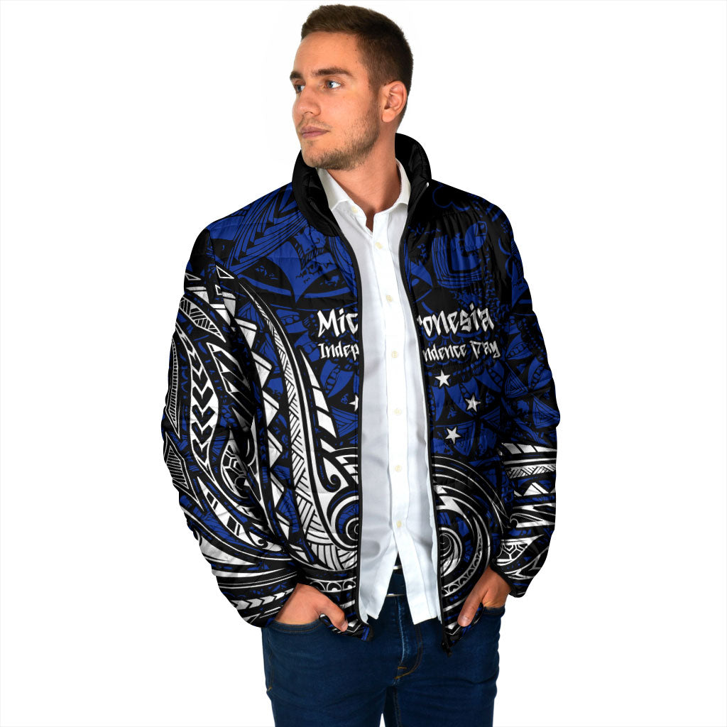 Micronesia Independence Day FSM Padded Jacket Tribal Tattoo Pattern Flag Seal Heritage