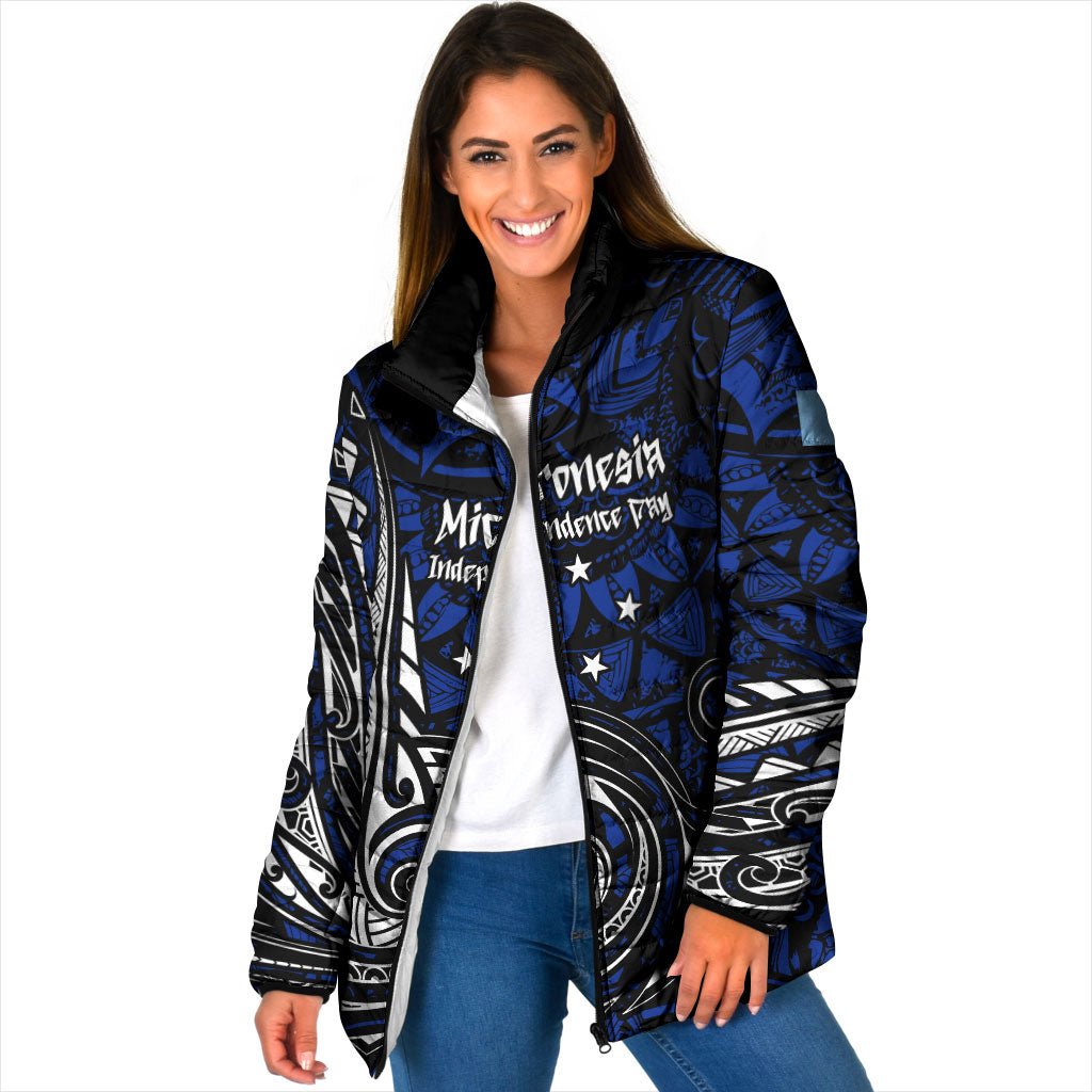 Micronesia Independence Day FSM Padded Jacket Tribal Tattoo Pattern Flag Seal Heritage