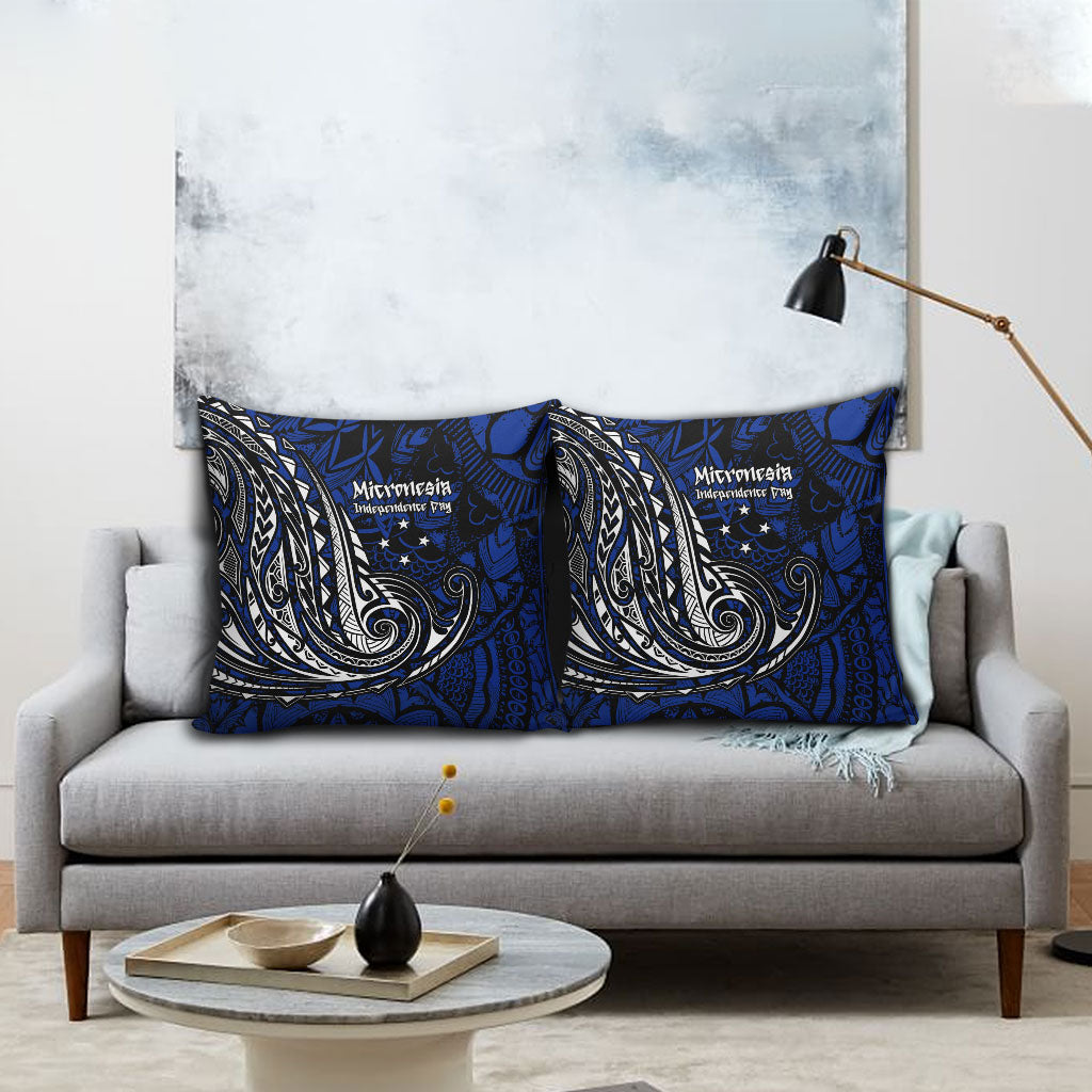 Micronesia Independence Day FSM Pillow Cover Tribal Tattoo Pattern Flag Seal Heritage