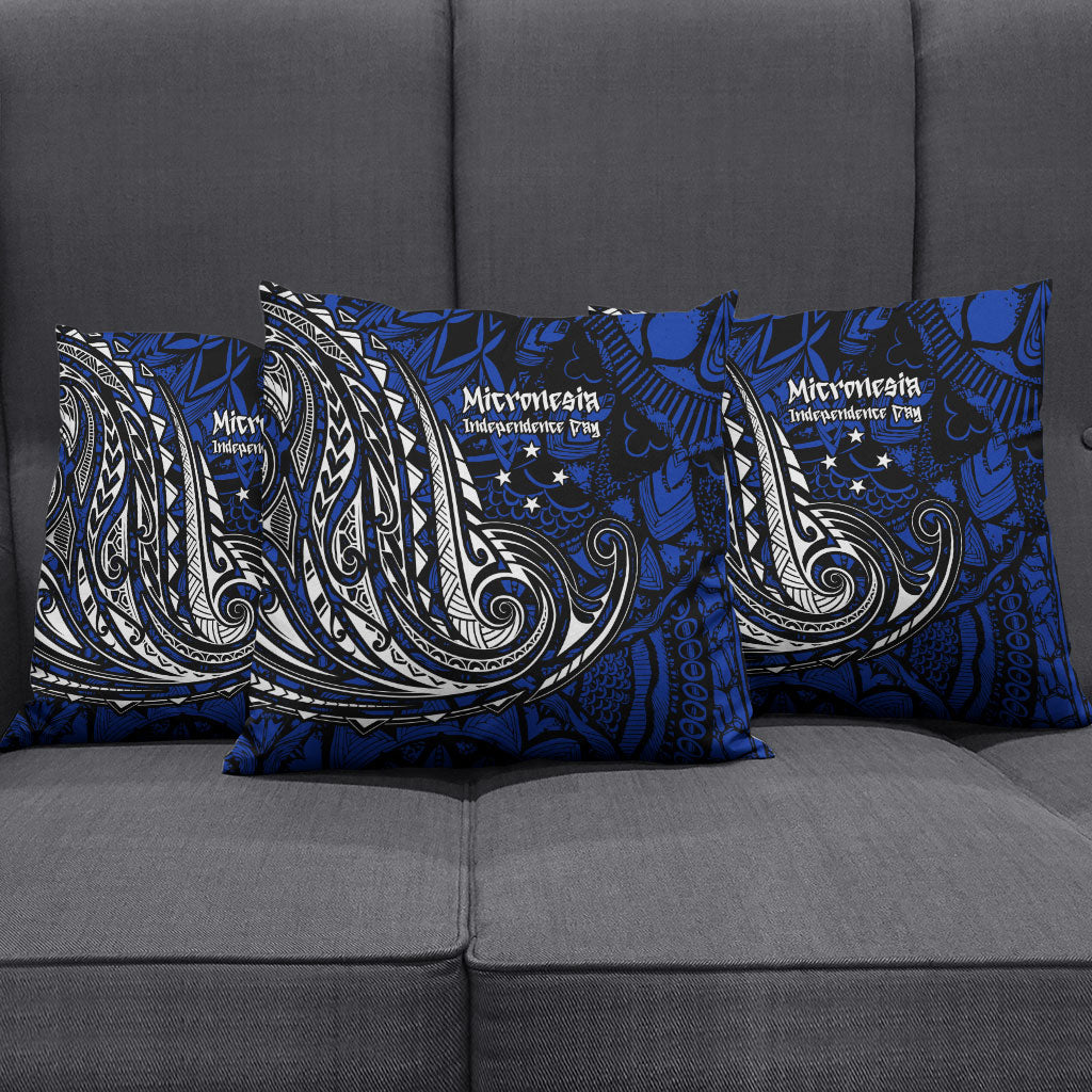 Micronesia Independence Day FSM Pillow Cover Tribal Tattoo Pattern Flag Seal Heritage