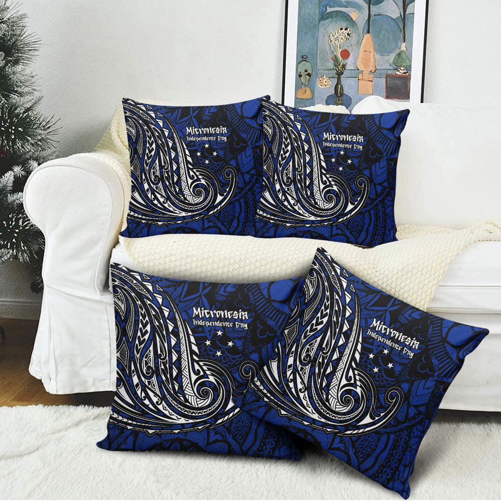 Micronesia Independence Day FSM Pillow Cover Tribal Tattoo Pattern Flag Seal Heritage
