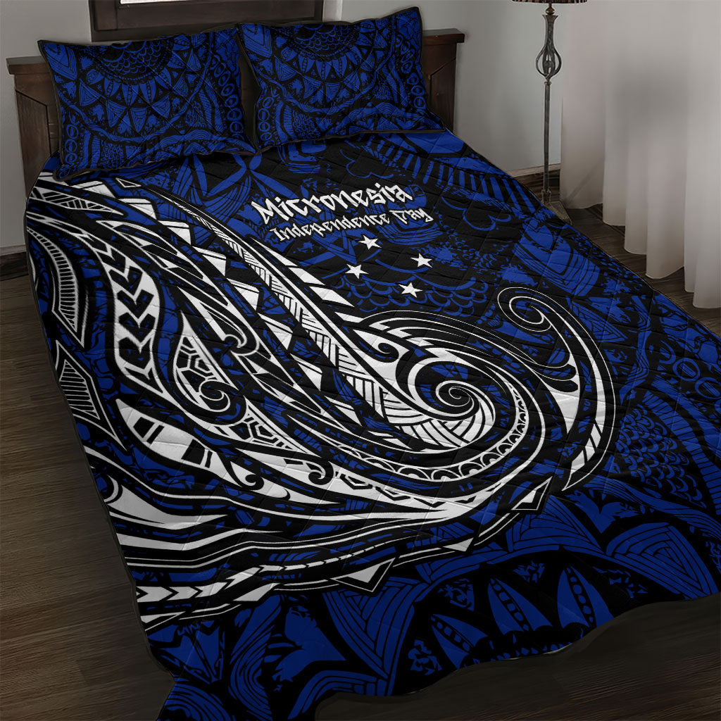 Micronesia Independence Day FSM Quilt Bed Set Tribal Tattoo Pattern Flag Seal Heritage