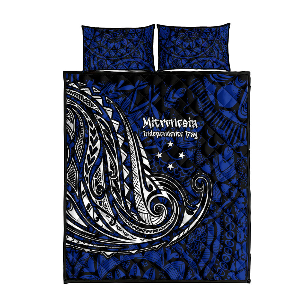 Micronesia Independence Day FSM Quilt Bed Set Tribal Tattoo Pattern Flag Seal Heritage
