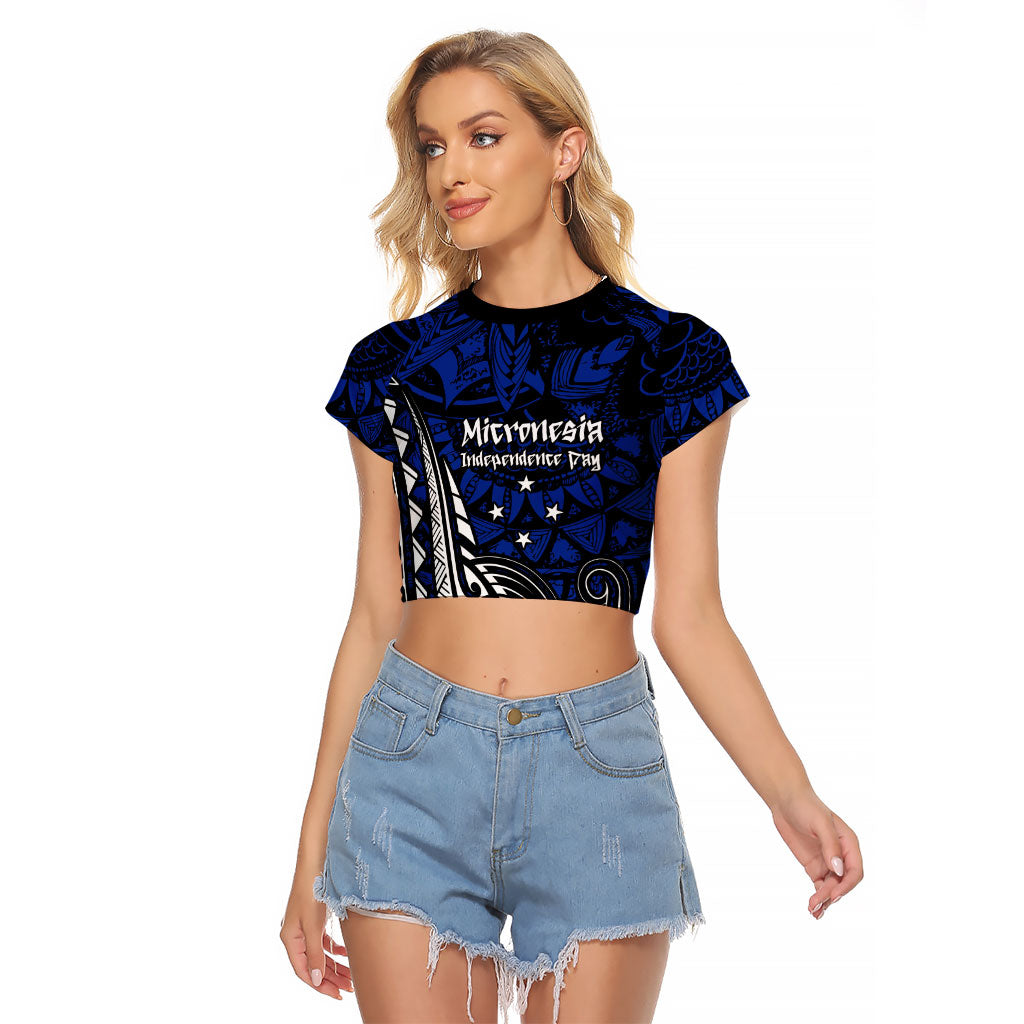Micronesia Independence Day FSM Raglan Cropped T Shirt Tribal Tattoo Pattern Flag Seal Heritage