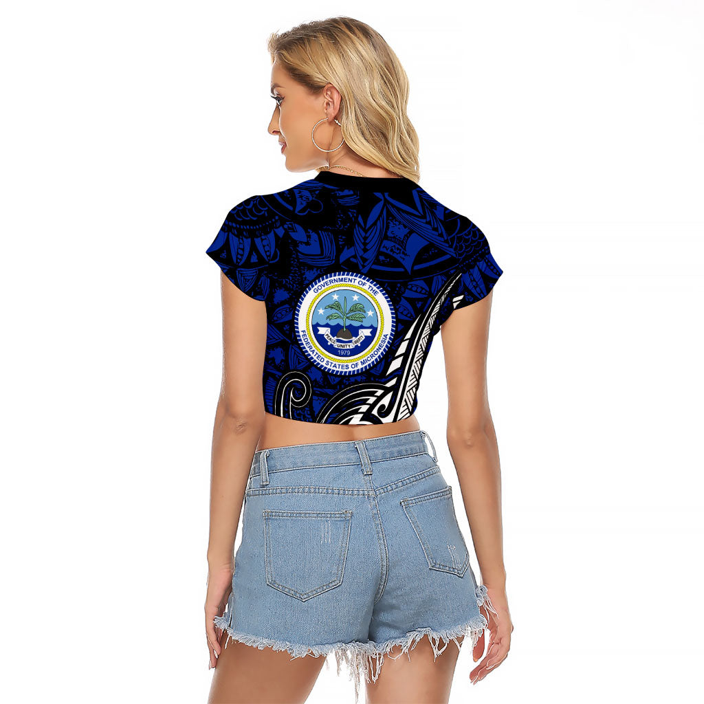 Micronesia Independence Day FSM Raglan Cropped T Shirt Tribal Tattoo Pattern Flag Seal Heritage