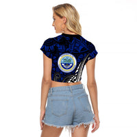 Micronesia Independence Day FSM Raglan Cropped T Shirt Tribal Tattoo Pattern Flag Seal Heritage