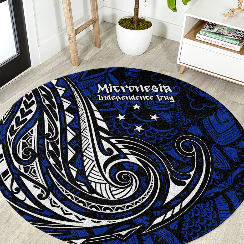 Micronesia Independence Day FSM Round Carpet Tribal Tattoo Pattern Flag Seal Heritage