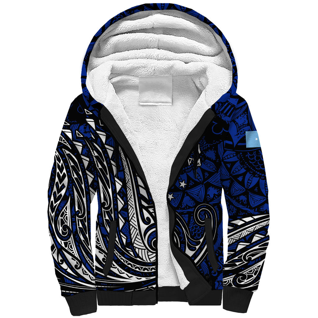 Micronesia Independence Day FSM Sherpa Hoodie Tribal Tattoo Pattern Flag Seal Heritage