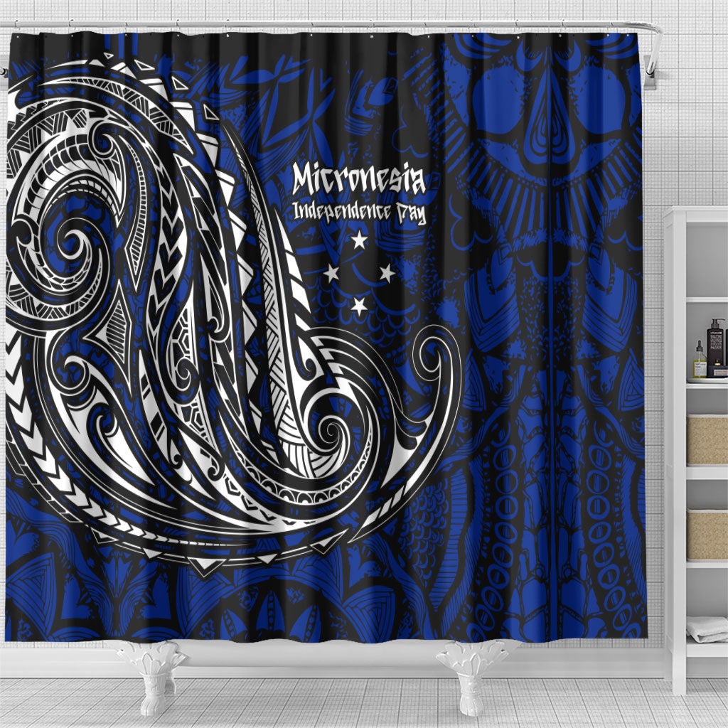 Micronesia Independence Day FSM Shower Curtain Tribal Tattoo Pattern Flag Seal Heritage