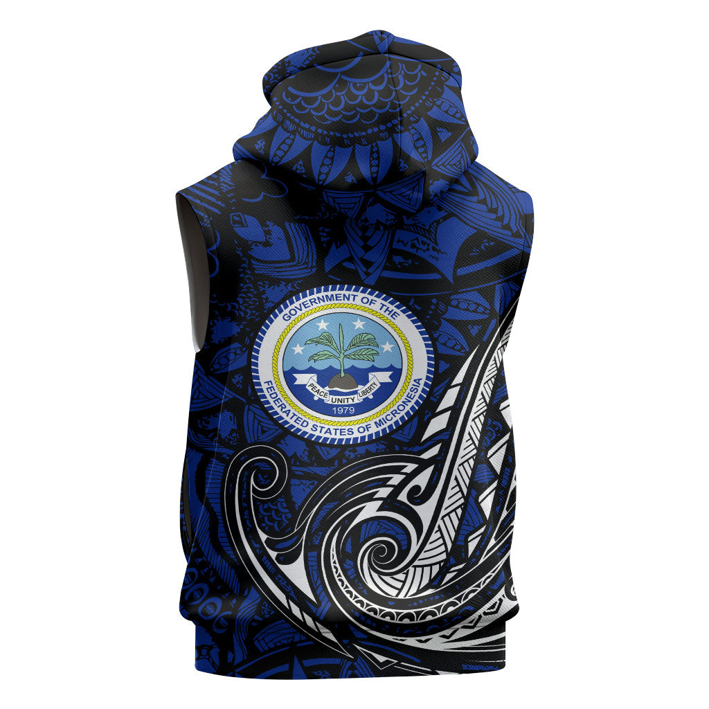 Micronesia Independence Day FSM Sleeveless Zip Hoodie Tribal Tattoo Pattern Flag Seal Heritage