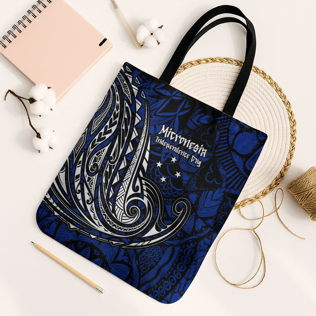 Micronesia Independence Day FSM Tote Bag Tribal Tattoo Pattern Flag Seal Heritage