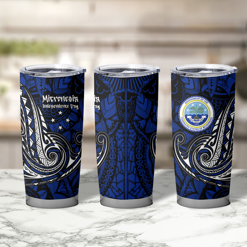 Micronesia Independence Day FSM Tumbler Cup Tribal Tattoo Pattern Flag Seal Heritage