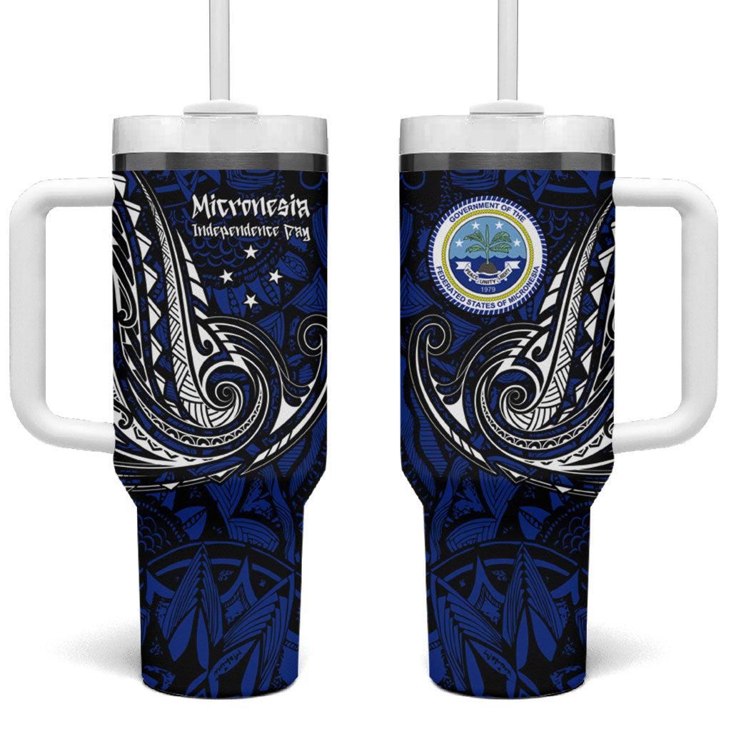 Micronesia Independence Day FSM Tumbler With Handle Tribal Tattoo Pattern Flag Seal Heritage