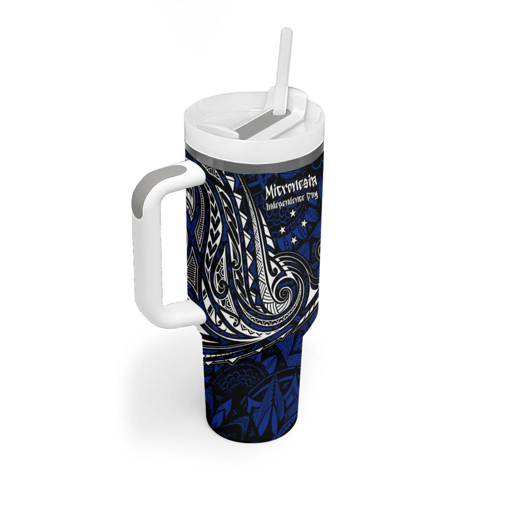 Micronesia Independence Day FSM Tumbler With Handle Tribal Tattoo Pattern Flag Seal Heritage