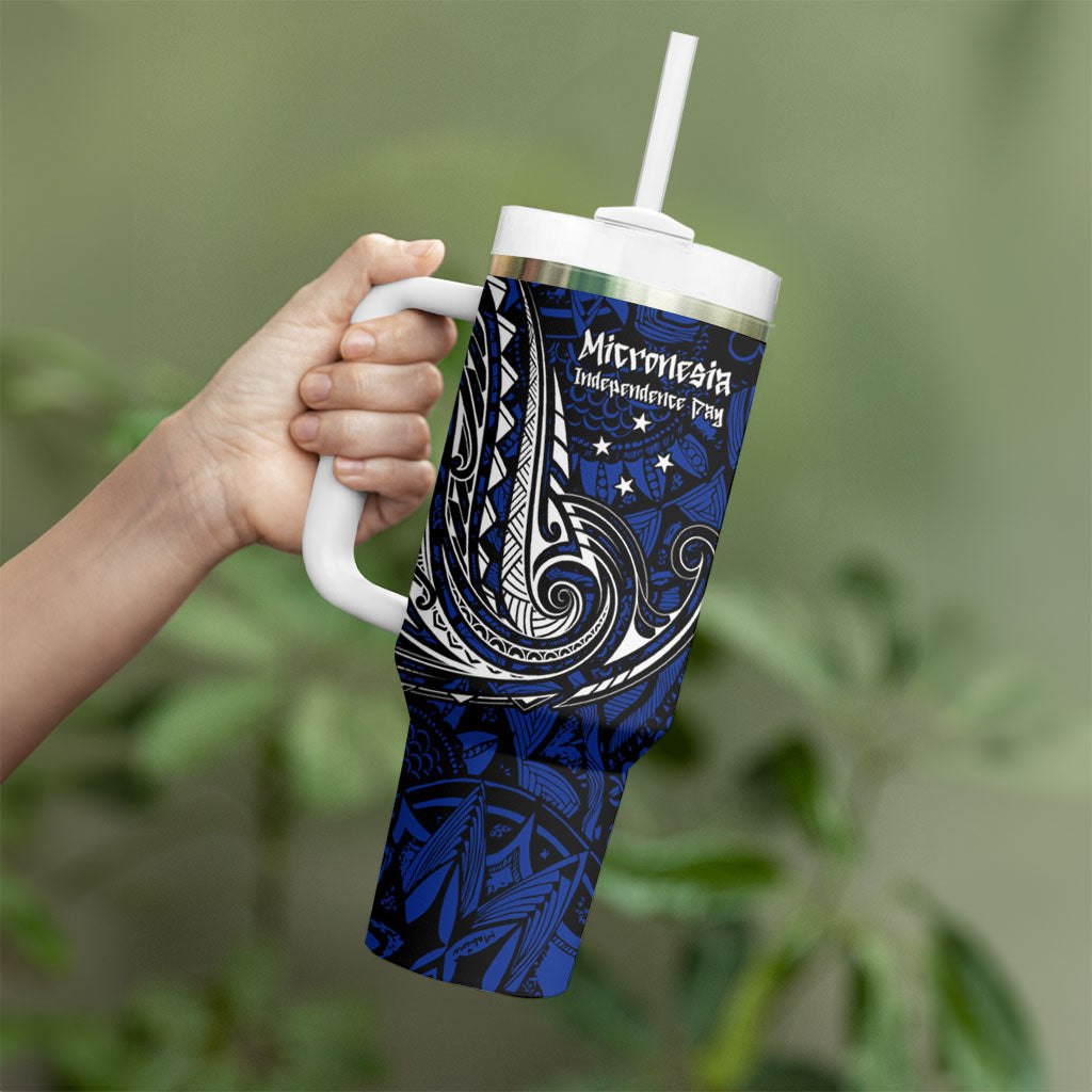 Micronesia Independence Day FSM Tumbler With Handle Tribal Tattoo Pattern Flag Seal Heritage