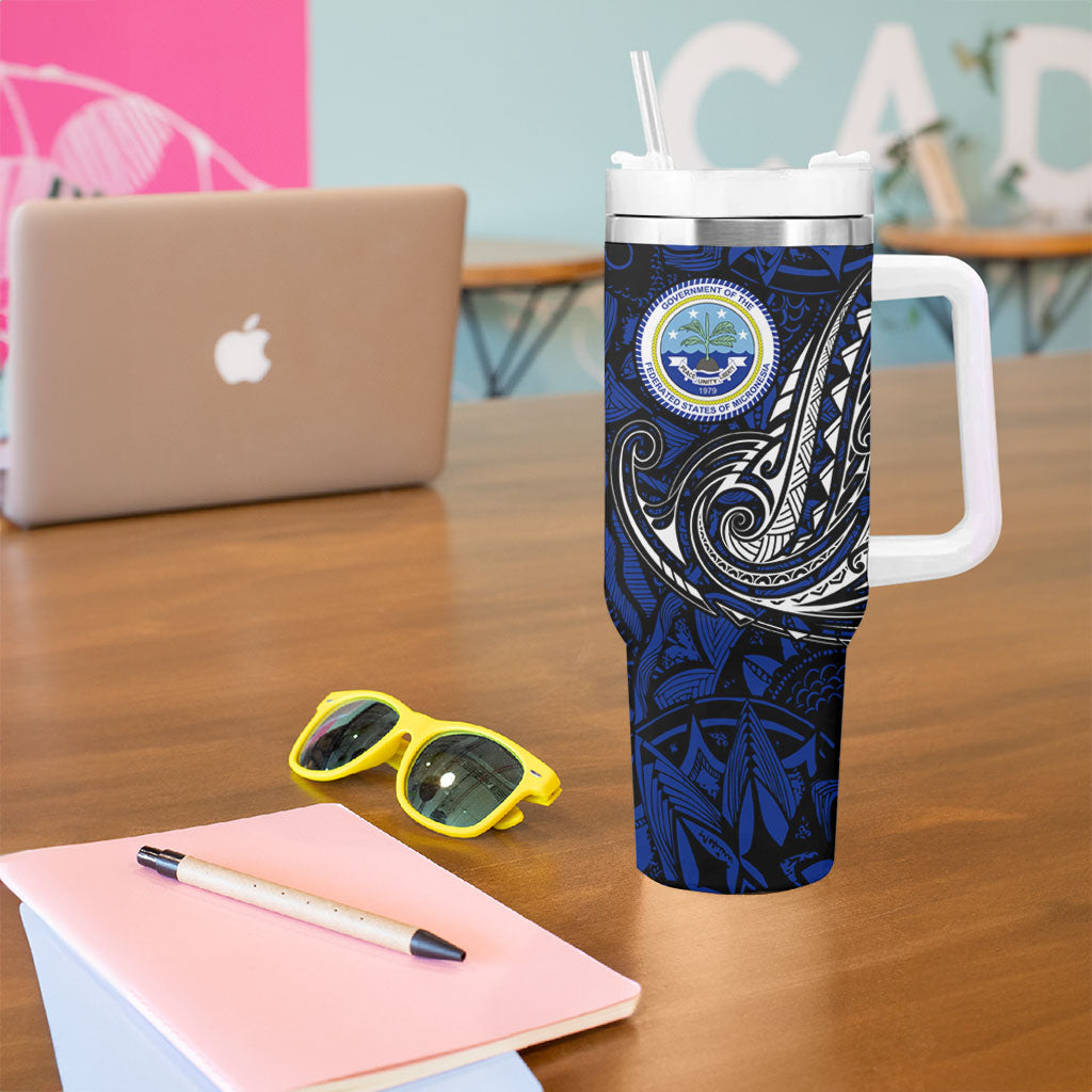 Micronesia Independence Day FSM Tumbler With Handle Tribal Tattoo Pattern Flag Seal Heritage