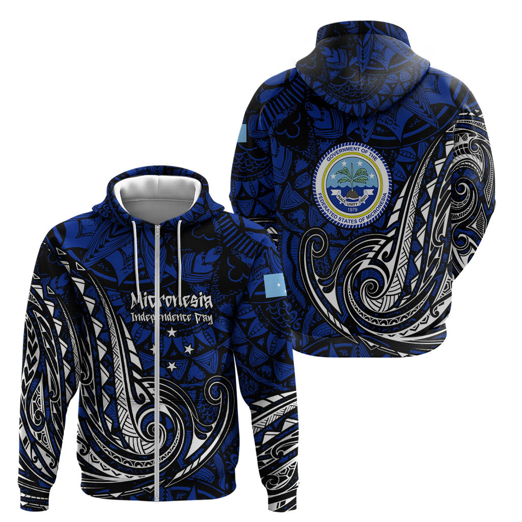 Micronesia Independence Day FSM Zip Hoodie Tribal Tattoo Pattern Flag Seal Heritage