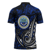 Micronesia Independence Day FSM Zipper Polo Shirt Tribal Tattoo Pattern Flag Seal Heritage