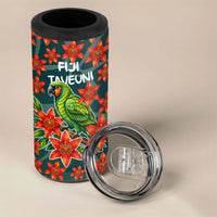 Fiji Taveuni Parrot 4 in 1 Can Cooler Tumbler Tropical Waterfall Landscape With Floral Tribal Pattern