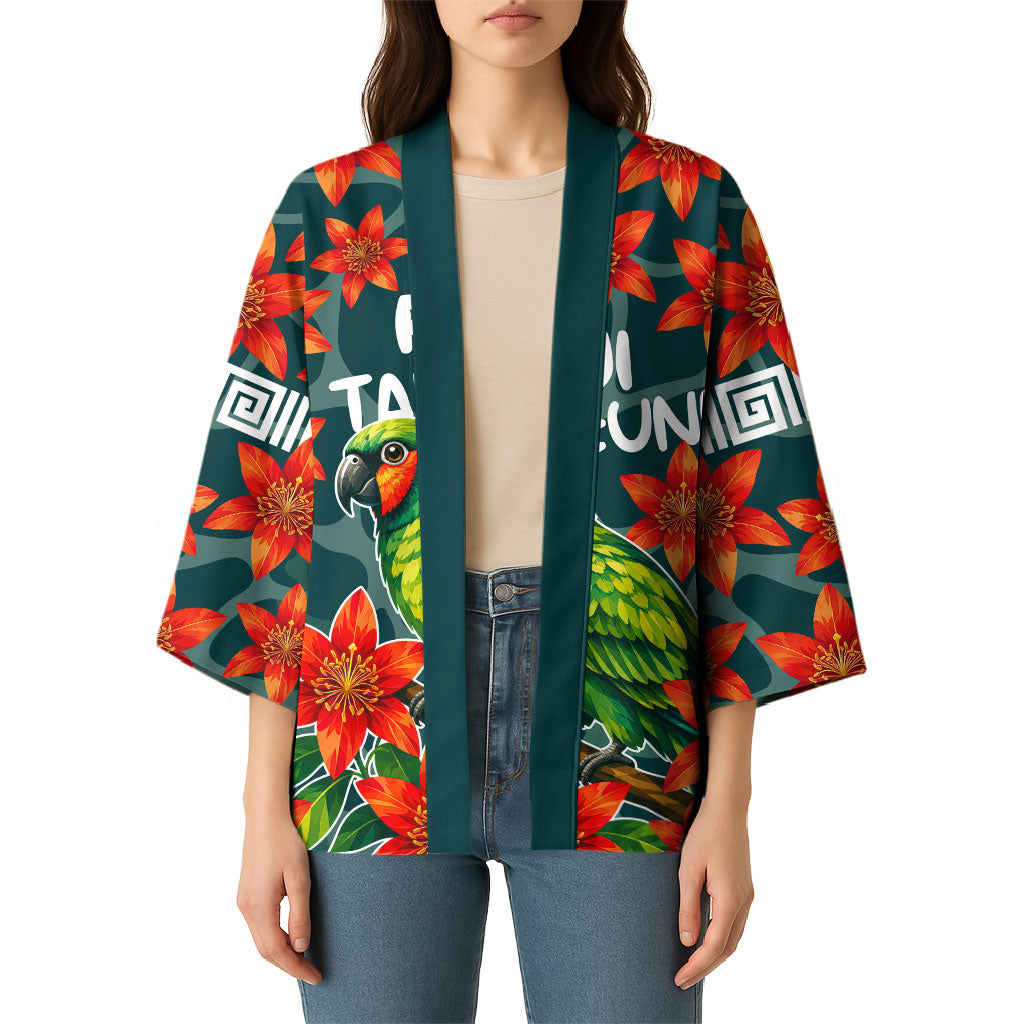 Fiji Taveuni Parrot Kimono Tropical Waterfall Landscape With Floral Tribal Pattern TS04 - Polynesian Pride