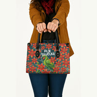 Fiji Taveuni Parrot Leather Bag Tropical Waterfall Landscape With Floral Tribal Pattern