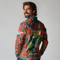 Fiji Taveuni Parrot Long Sleeve Polo Shirt Tropical Waterfall Landscape With Floral Tribal Pattern