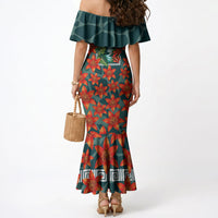 Fiji Taveuni Parrot Mermaid Dress Tropical Waterfall Landscape With Floral Tribal Pattern