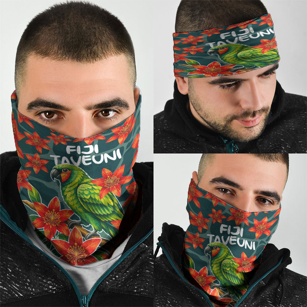 Fiji Taveuni Parrot Neck Gaiter Tropical Waterfall Landscape With Floral Tribal Pattern