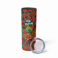 Fiji Taveuni Parrot Skinny Tumbler Tropical Waterfall Landscape With Floral Tribal Pattern