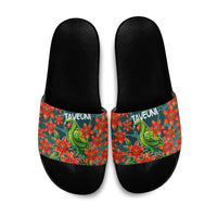 Fiji Taveuni Parrot Slide Sandals Tropical Waterfall Landscape With Floral Tribal Pattern