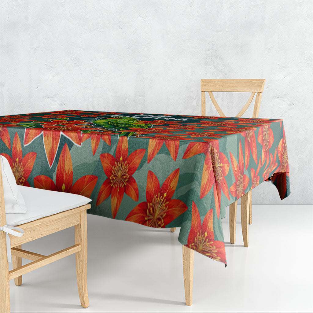 Fiji Taveuni Parrot Tablecloth Tropical Waterfall Landscape With Floral Tribal Pattern