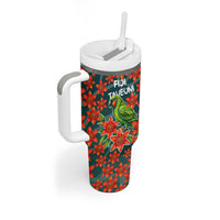 Fiji Taveuni Parrot Tumbler With Handle Tropical Waterfall Landscape With Floral Tribal Pattern