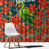 Fiji Taveuni Parrot Window Curtain Tropical Waterfall Landscape With Floral Tribal Pattern
