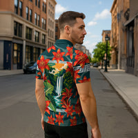 Fiji Taveuni Parrot Zipper Polo Shirt Tropical Waterfall Landscape With Floral Tribal Pattern